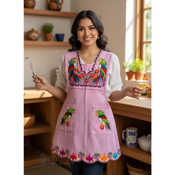 Mexican Folkloric apron embroidered  one of a kind mexico todo corazon SMALL - Picture 3 of 11